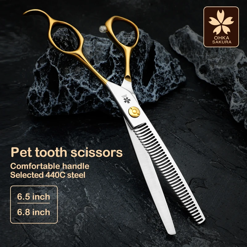 Professional Pet Grooming Scissors, Gold Handle Tooth Scissors, Thinning Scissors, Shaving, Teddy Dog Grooming Scissors