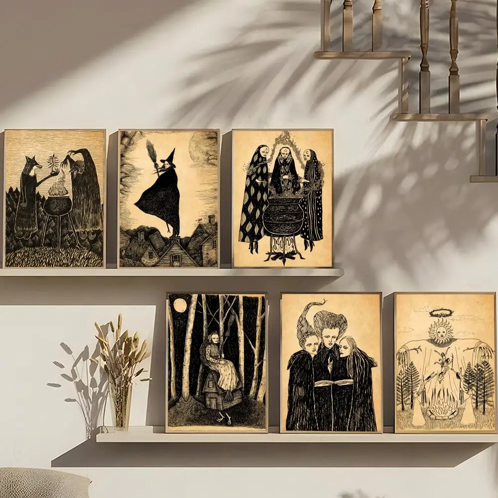 Abstract Retro Forest Witch House Art Poster Art print wall decor ideal for living room, bedroom, bar, parlor, and home gifting