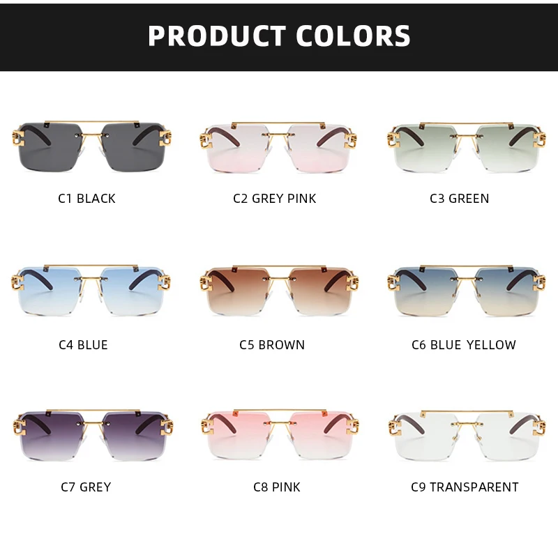 Trend Double Beam Große Sonnenbrille Männer Frauen Randlose Schnittkante Quadratische Sonnenbrille Mode Leopard Holzmaserung Shades – Detail 7