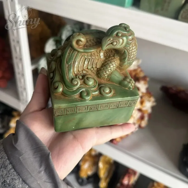 Vintage Chinese Auspicious Beast Seal Artificial Stone Imperial Jade Seal Sculpture Artwork Home Decor Accessories