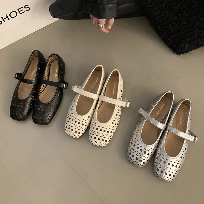 Fashion Hollow Out Flats Ballet Shoes Women Female Ballet Round Toe Mary Janes Brand Shoes Shallow Ballerina Soft Moccasin Mujer