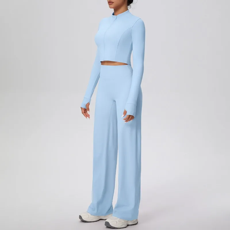 

Women Yoga Set Quick-Dry Cloud Feel Zipper Jacket High-Waisted Slim Straight-Leg Yoga Outfit Fitness Running Casual Sports Set