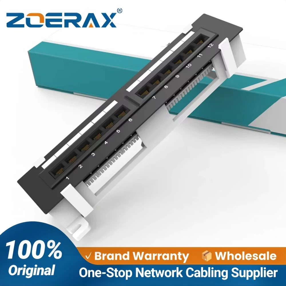 ZoeRax 12-Port Cat6 Patch Panel, Wall Mount, Included 89D Bracket, Vertical or Horizontal Installation Cat5e & Cat6 RJ45 Cabling