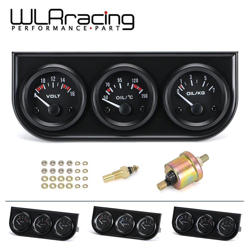 WLR RACING - 52mm Electrial Triple Kit(Voltmeter+oil Temp Gauge+Oil Pressure Gauge)Sensor Temperature Or Water Temperature Gauge