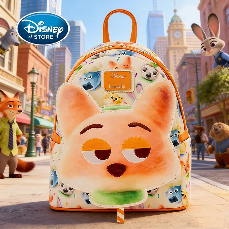 

﻿ Disney Zootopia 2 Nick Fox Mini Backpack With 3D Ears & Candy Sprinkle Pattern - Flash & Chief Bogo & Benjamin Clawhauser