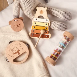 Baby Wooden Musical Instruments Montessori Toys Kids Bear Percussion Xylophone Rain Sound Pipe Music Shaker Early Education Toys