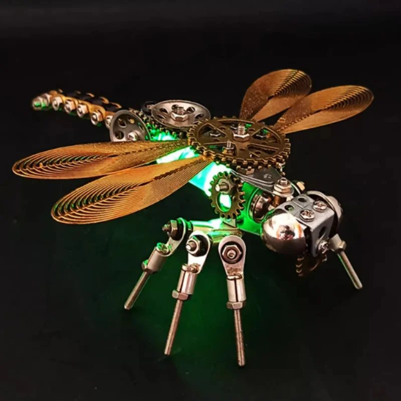 3D Puzzles Metal Luminous Dragonfly Model Kit Steampunk Mechanical Insects DIY Assembly Toy for Children Adults Gift - 255pcs