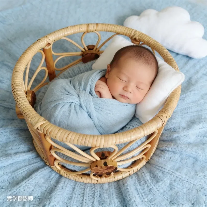 baby Photo Shoots Props Handmade Vintage Rattan Bed Basket Decor Infant Photography Photo Backdrop Studio Shooting Accessory