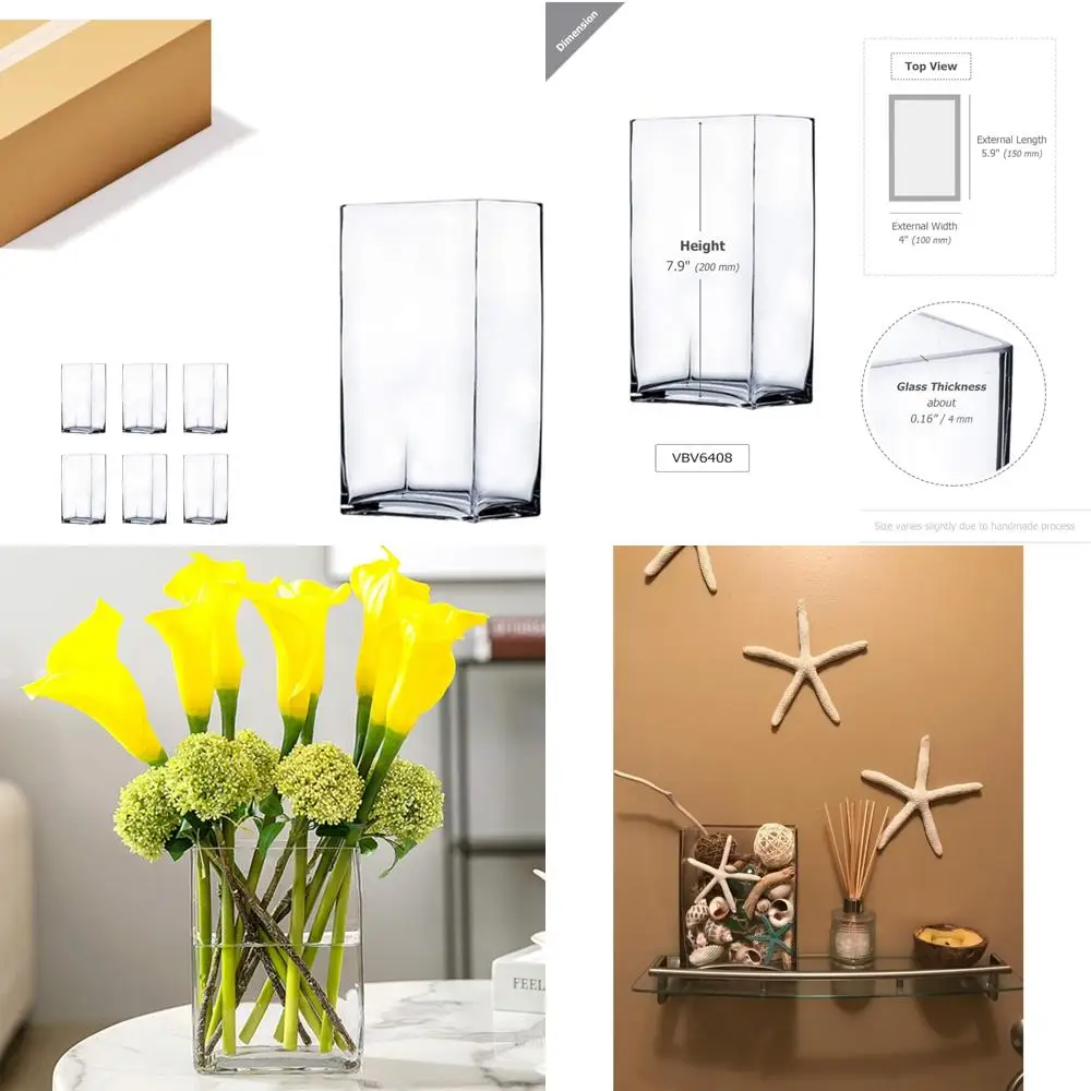 

Набор прямоугольных ваз из прозрачного стекла, 6x4x8 дюймов, идеально подходит для цветочных композиций, аквариумов и цветов, террариумов, объемных цветочных B