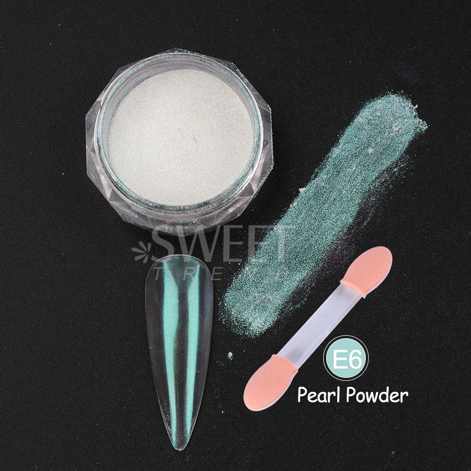 1 Box Perle Weiß Chrom Pulver Nagel Glitter Spiegel Reiben auf Nägel Meerjungfrau Aurora Feinen Pigment Polnischen Staub mit Pinsel JIE01