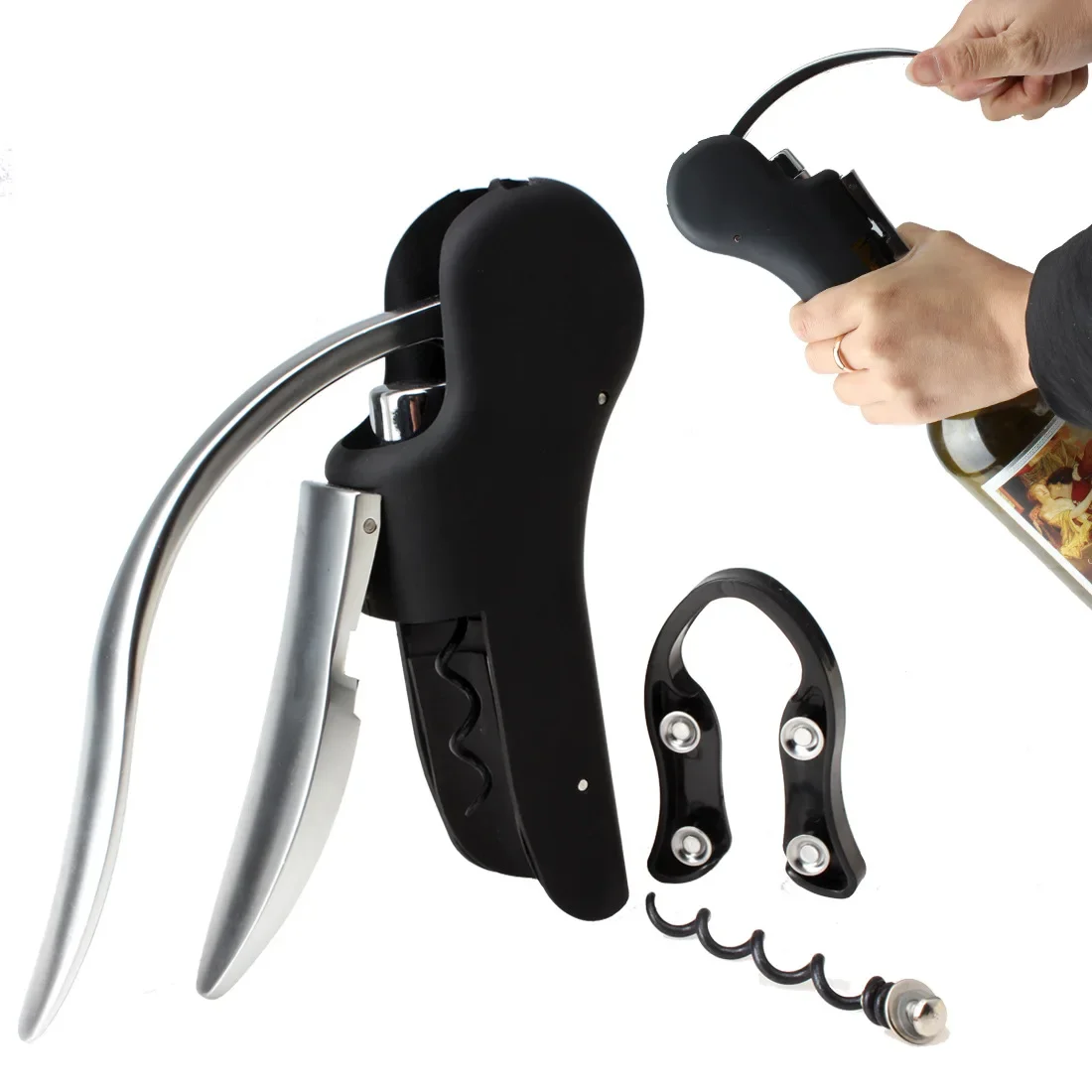 Professional Bar Wine Openers Set Manual Corkscrew Foil Cutter Stainless Metal Bottle Wooden Glass Gift Box kitchen gadgets