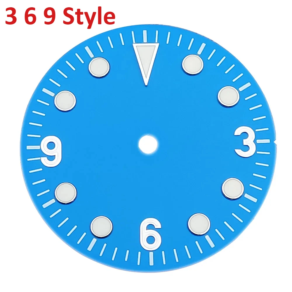 

3 6 9 Style Dials 28.5mm Blue Watch Dial Replacement Luminous Dials for NH35 NH36 Movement Parts No Calendar Watches Diy Parts