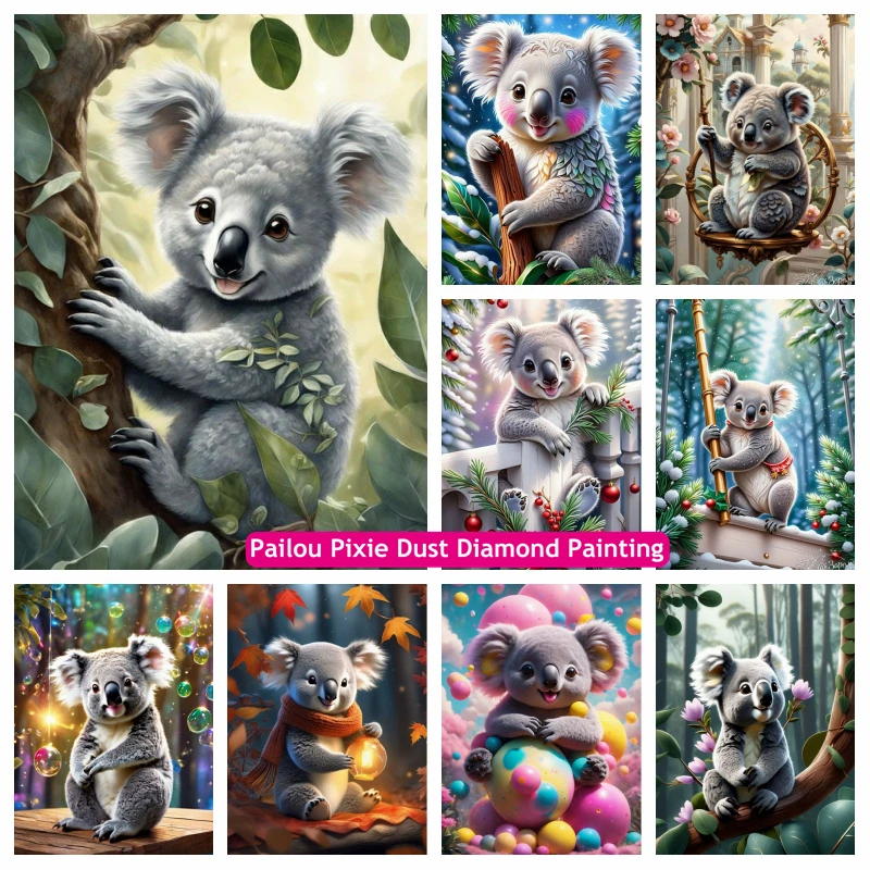 

Koala Bear In Jungle AB Diamond Painting Cute Wild Animal Crystal Cross Stitch Mosaic Wall Art Decor Handwork Gift