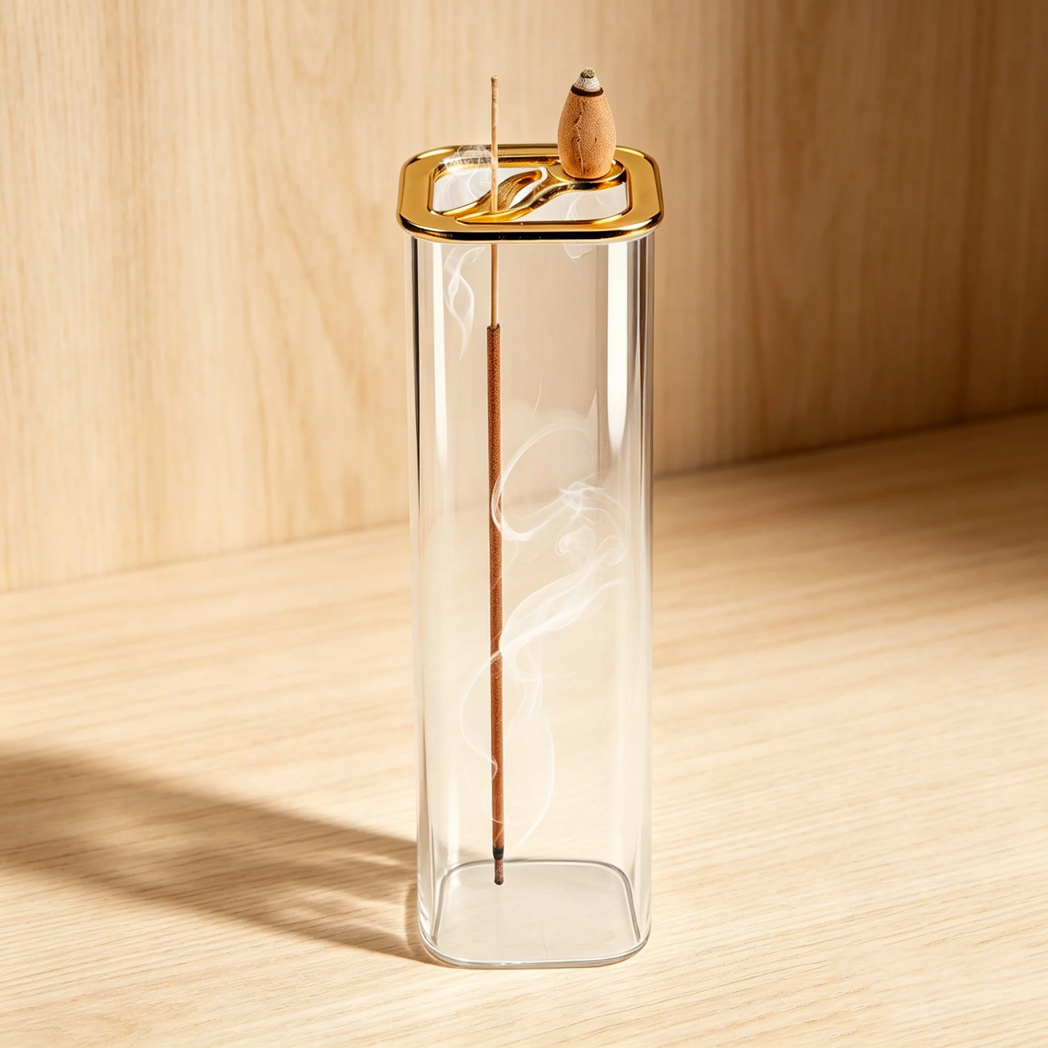 Metal Glass Dual Incense Burner for Stick & Cone Backflow, Office Yoga Meditation Aroma Holder with Ash Catcher