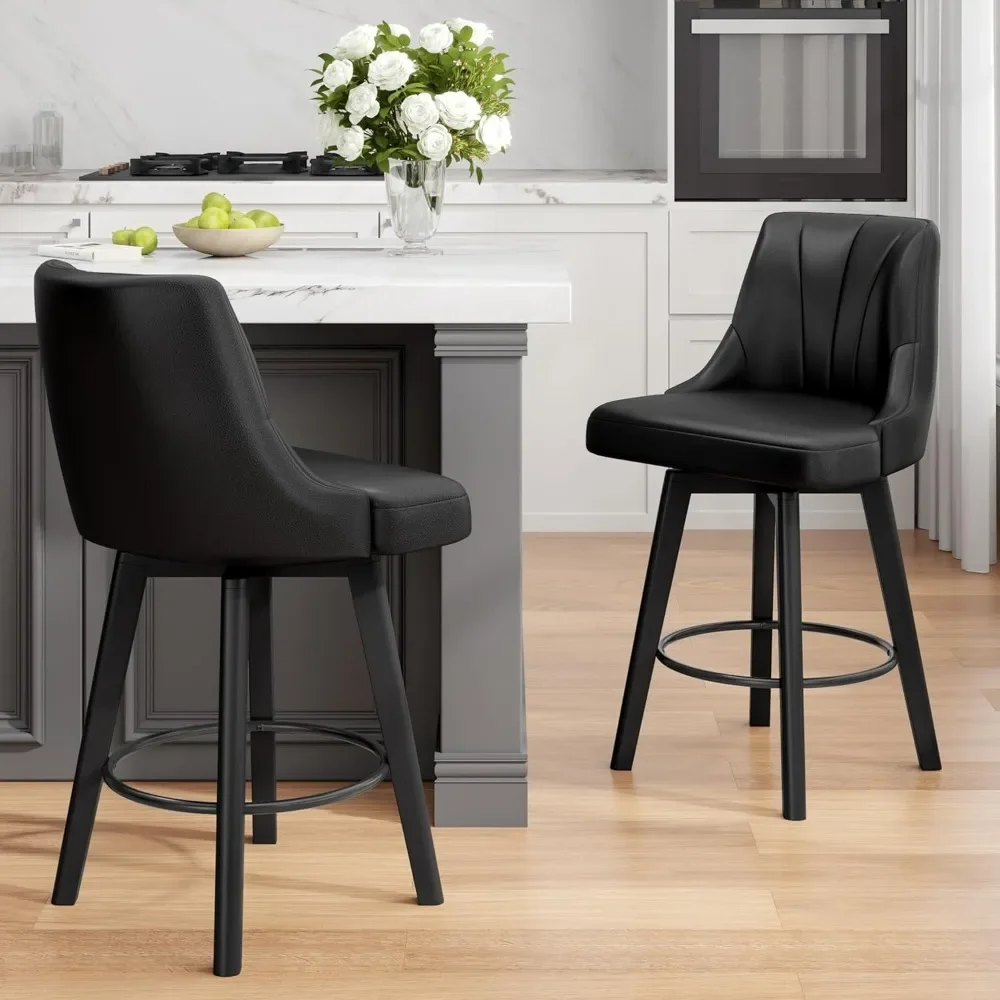 

Counter Height Swivel Bar Stool, 24" Upholstered PU Leather Barstools Set of 2, Counter Stool Chair with Back & Solid Wood