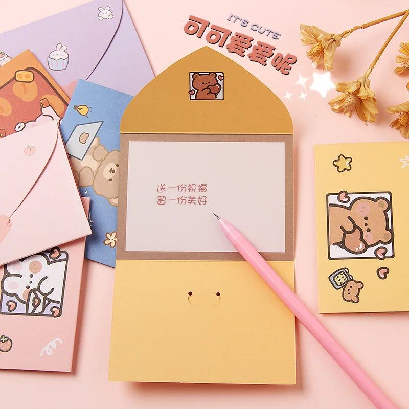 Ins Cute Cartoon Greeting Card Blessing Thank Envelope Postcard Letter Paper Foldable Beautiful Greeting Card New Year Gift