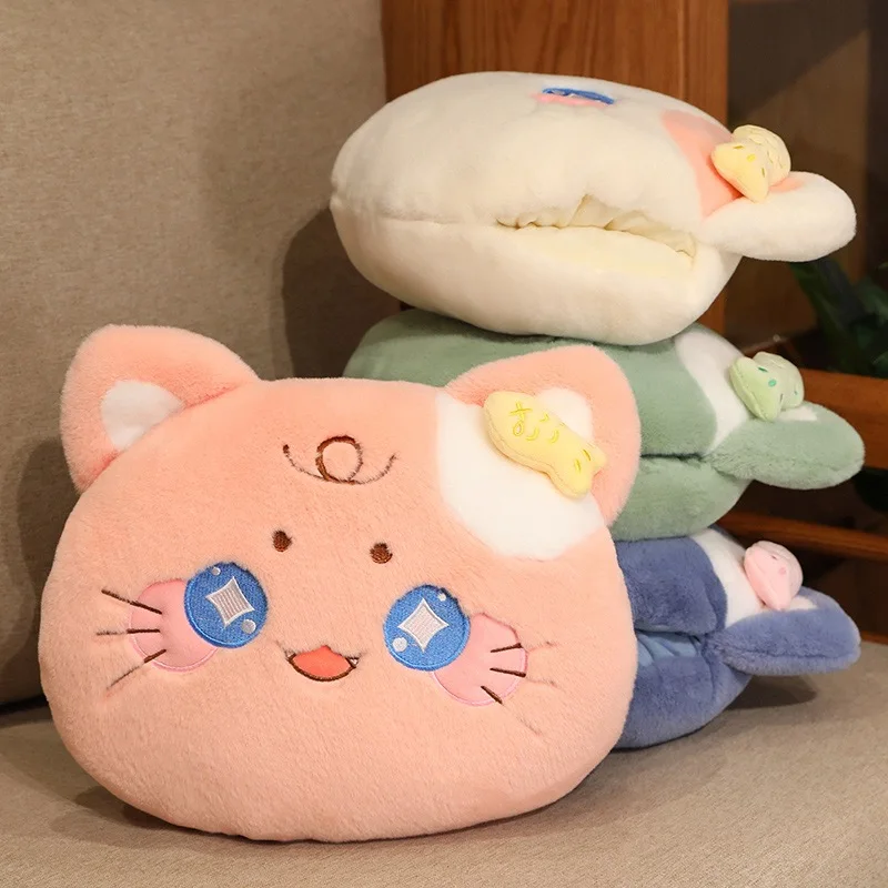 Desenhos animados criativos Cat Hand Warm Soft Plush Toys, decoração de sofá Kawaii para meninas, presentes de aniversário para crianças, presentes de Halloween 30 × 35cm