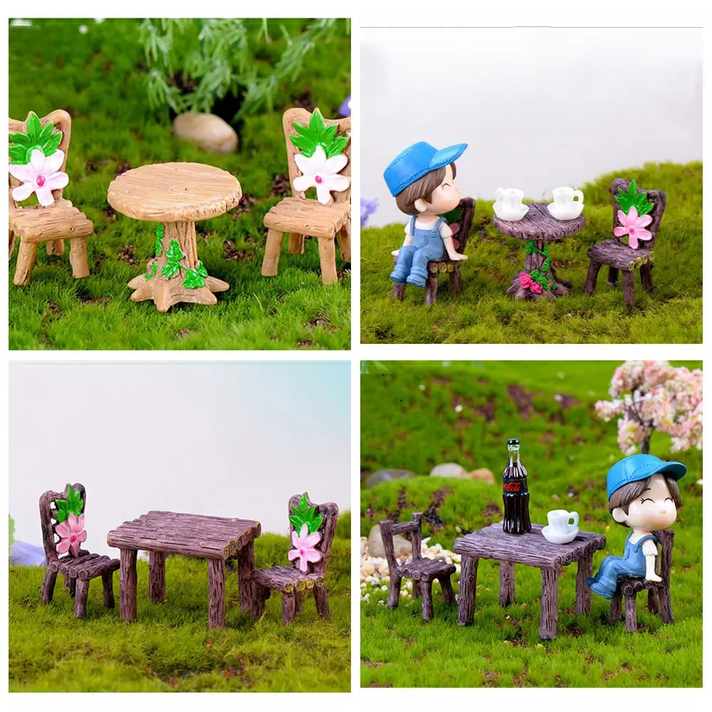 3pcs Miniature Table and Chairs Set Fairy Garden Furniture Ornaments Kit for Dollhouse Accessories Home Micro Decoration