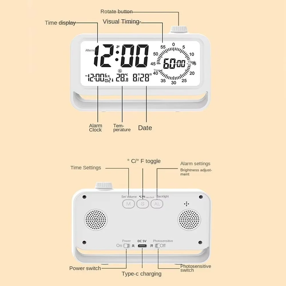 60 Minute Visual Timer Alarm Clock Dual Display Manual Countdown Mechanical Cooking Timer Cooking Shower Study Stopwatch Timer