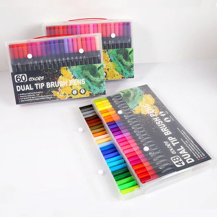 12-120 Colors Felt Tip Drawing Watercolor Art Markers Pen Dual Brush Fineline Colouring sketch Pen Set for Calligraphy Painting