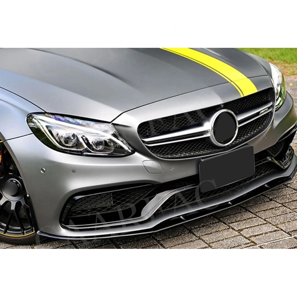 Carbon Fiber Look Front Bumper Lip Chin Spoiler for Mercedes Benz C Class W205 C200 C43 AMG Sport 2014-2018 ABS Gloss Black Lip