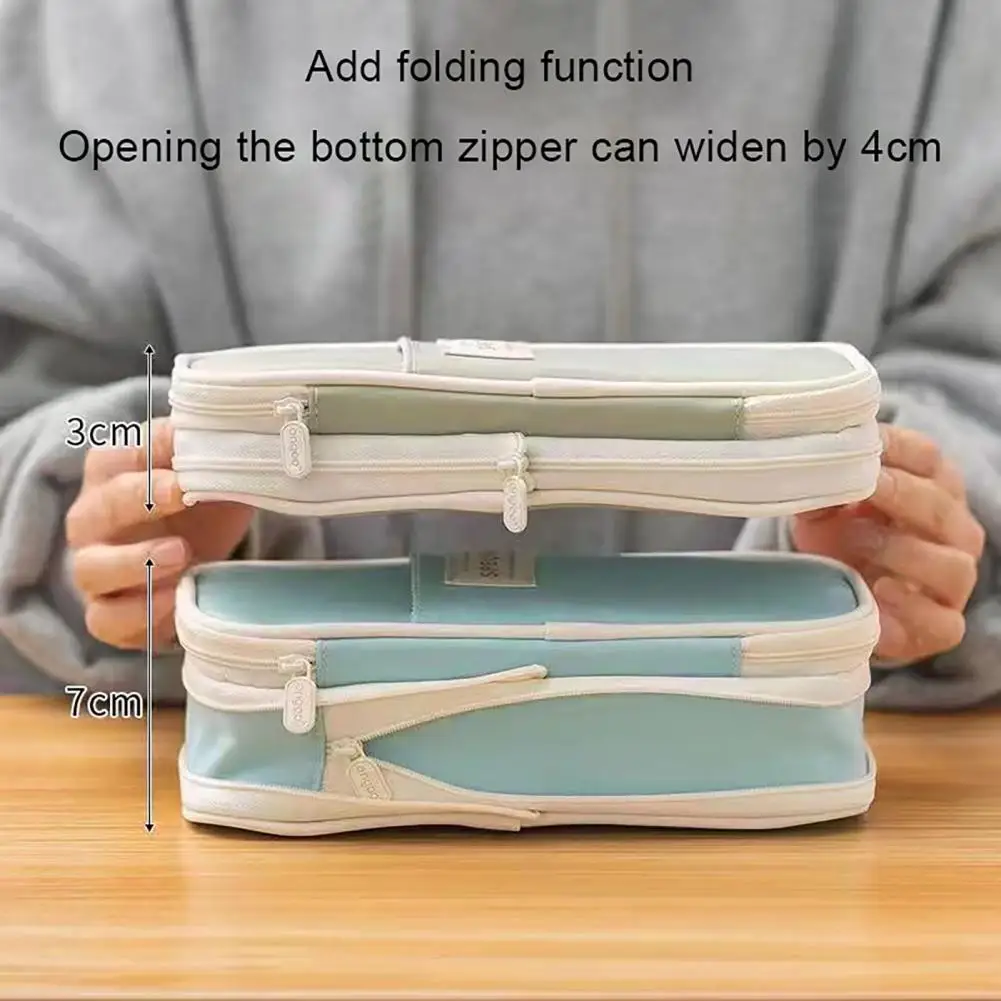 Grid Pen Slot Pencil Case Capacity Durable Oxford Material Pencil Case with Expandable Bottom Grid Pocket High for Office