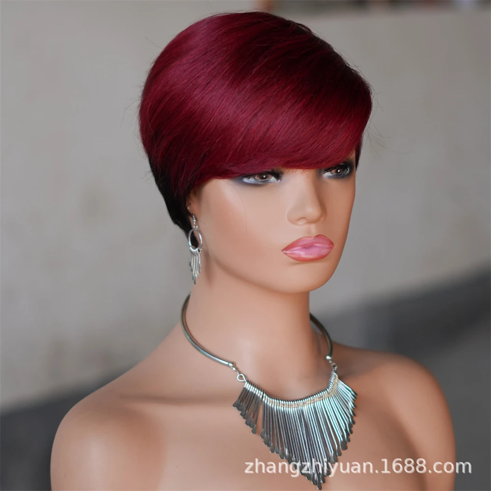 Parrucca di capelli veri, fascia per capelli corti con meccanismo completo, stile femminile alla moda, oro nero, parrucca marrone rossa