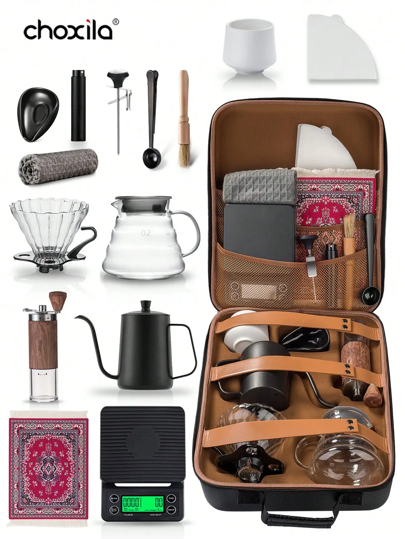 7/9/15pcs Choxila Pour Over Coffee Set Coffee Maker Kit, Portable V02 Hand Brew Drip Set With Tool Case, Coffee Accessories