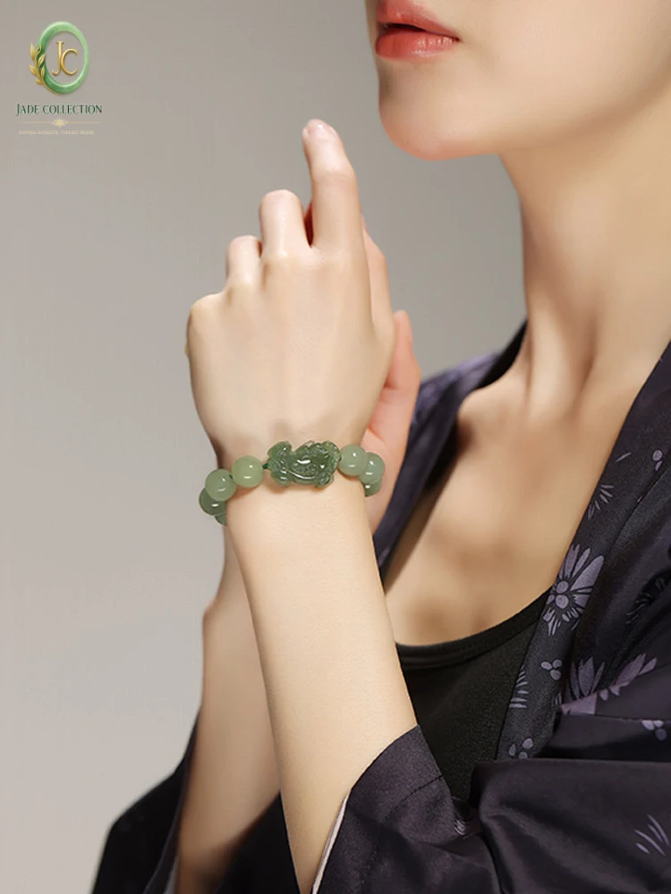 Factory direct sale of natural old mine clear water Hetian jade Pixiu bracelet for men and women couples