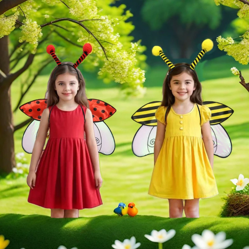 Women Kids Fairy Wings Halloween Fairy Costum Butterfly Ladybug Bee Fairy Cosplay Angel Wings Stage Perfoamance Costume