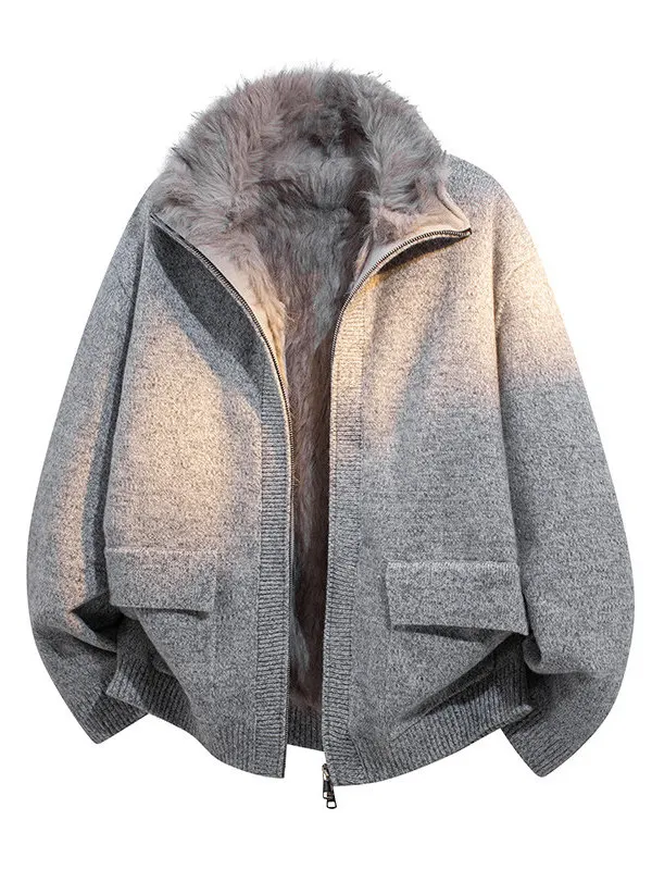

Men's Thiened Cotton Jaet Winter Warm Knitted Outerwear with Fur Collar for Teenagers And Students Zhe Mountain Eagle Sle