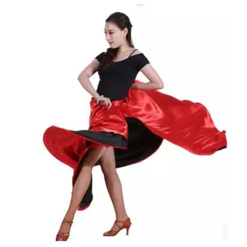

Красная детская латинская юбка до половины тела для испанского бульбы, танцевальный рог, красная женская красная юбка, цельная
