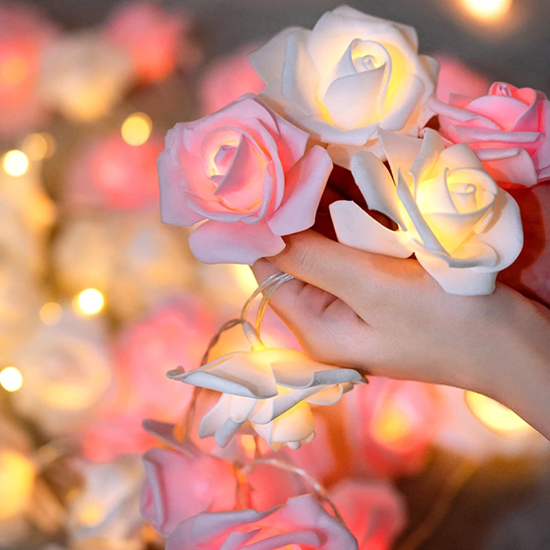 100cm LED Flower String Lights Artificial Rose Romantic Lamp Fairy Light Garland Battery Operated Wedding Valentines Day Decor