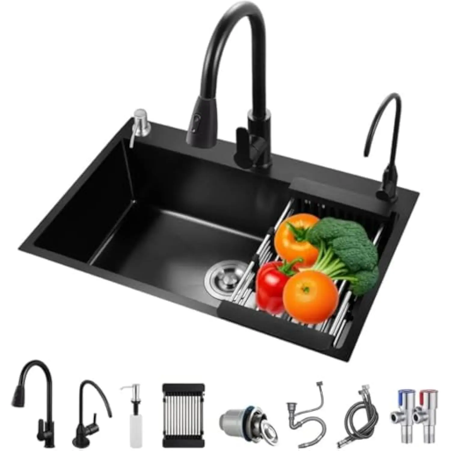 

Кухонная раковина из нержавеющей стали с 3-мя отверстиями, вставная верхняя часть, раковина с одной чашей, раковина с выдвижным краном и очищенной водой