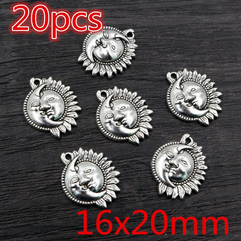 Antique Silver Plated Moon Sun Flower Charms for DIY