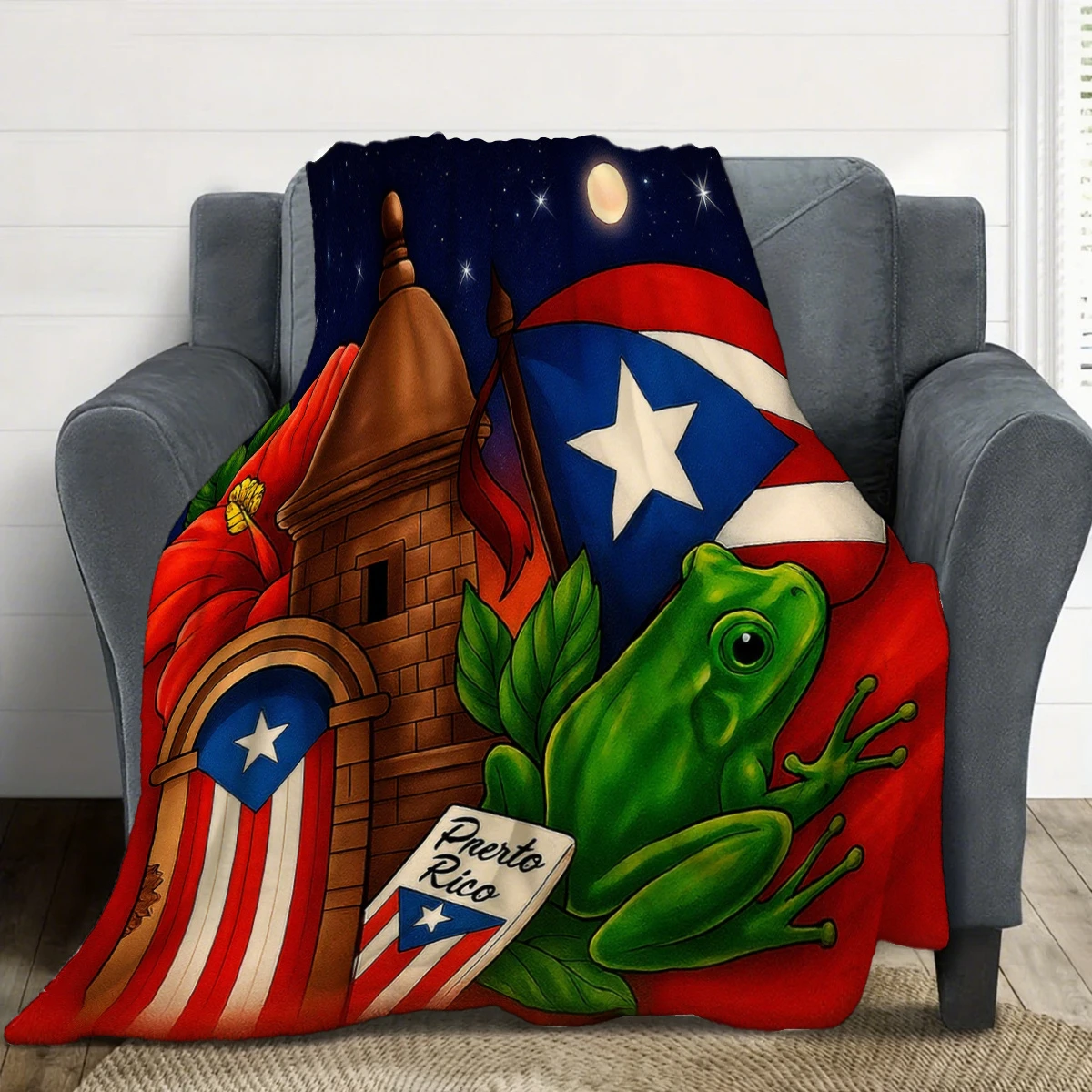 1pc Puerto Rico Flag Blanket Single Sided 2D Print Soft Flannel Fleece Throw Blanket for Bed Couch Sofa Cultural Heritage Vibe