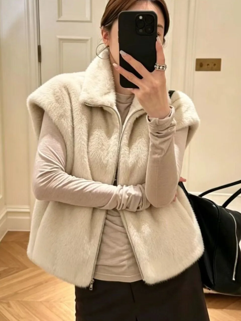 Winter New Chic Waterfall Shawl Collar Long Sleeve plus Size Women's Fashionable Faux Fur Vest Luxury Outerwear Jacket