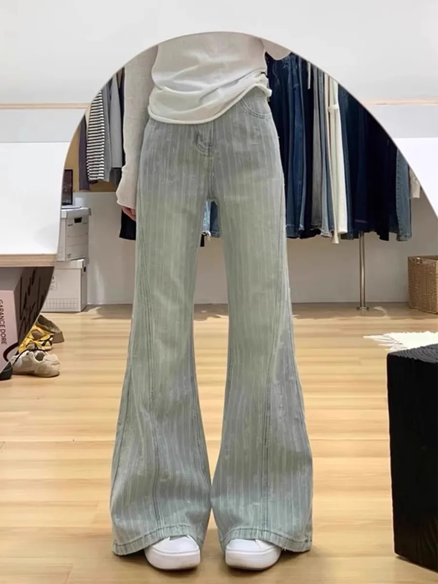 

Джинсы с высокой талией и широкими штанинами для женщин, новая модель весна-осень, текстурированные, слегка расклешенные, из денима, больших размеров, утягивающие леггинсы.