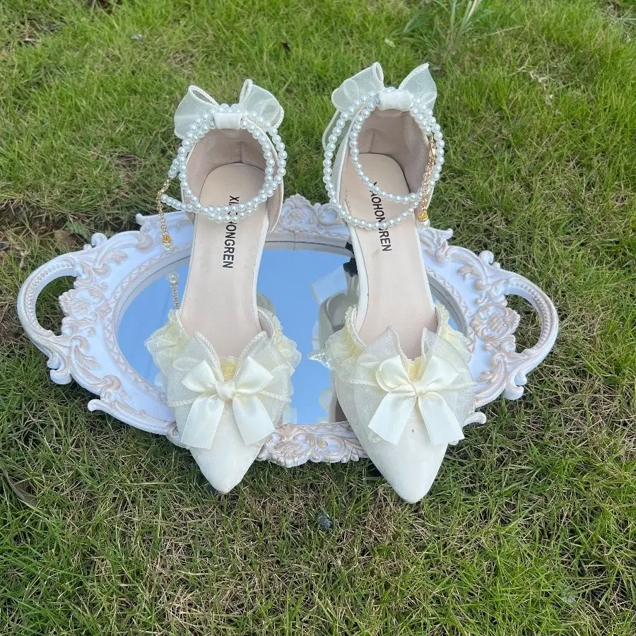 Eleganckie sukienki damskie damskie buty ślubne panna młoda kokarda gruby obcas Lolita buty damskie luksusowe buty na niskim obcasie