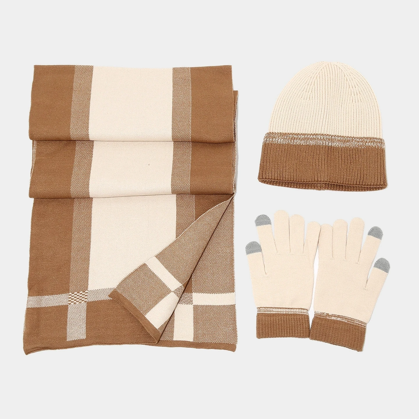 Knitted Scarf & Hat $Gloves 3 Pieces Set for Women and Men Winter Thicken Neck Warm Scarf Hat and Cap Set with Gloves