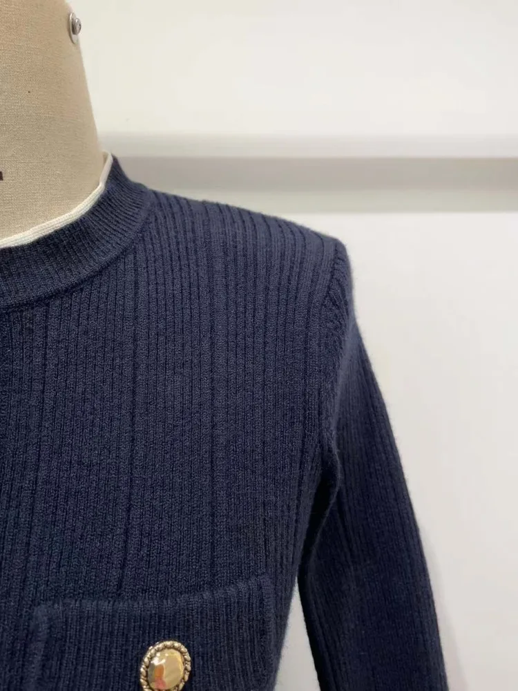 Büro Damen Elegante Designer Dunkelblau Slim Fit Mittlere Taille Herbst Winter Frauen Langarm O Neck Patchwork Lange Stil Kleider