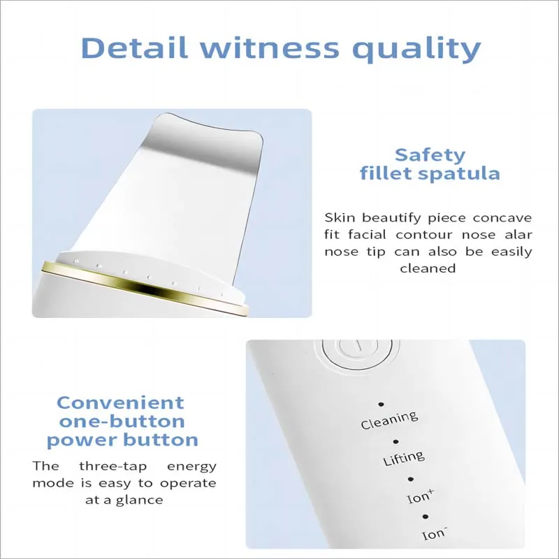 Good Quality Portable LCD Facial Beauty Care Device Ultrasonic Face Spatula for Whitehead Removal Skin Scrubber