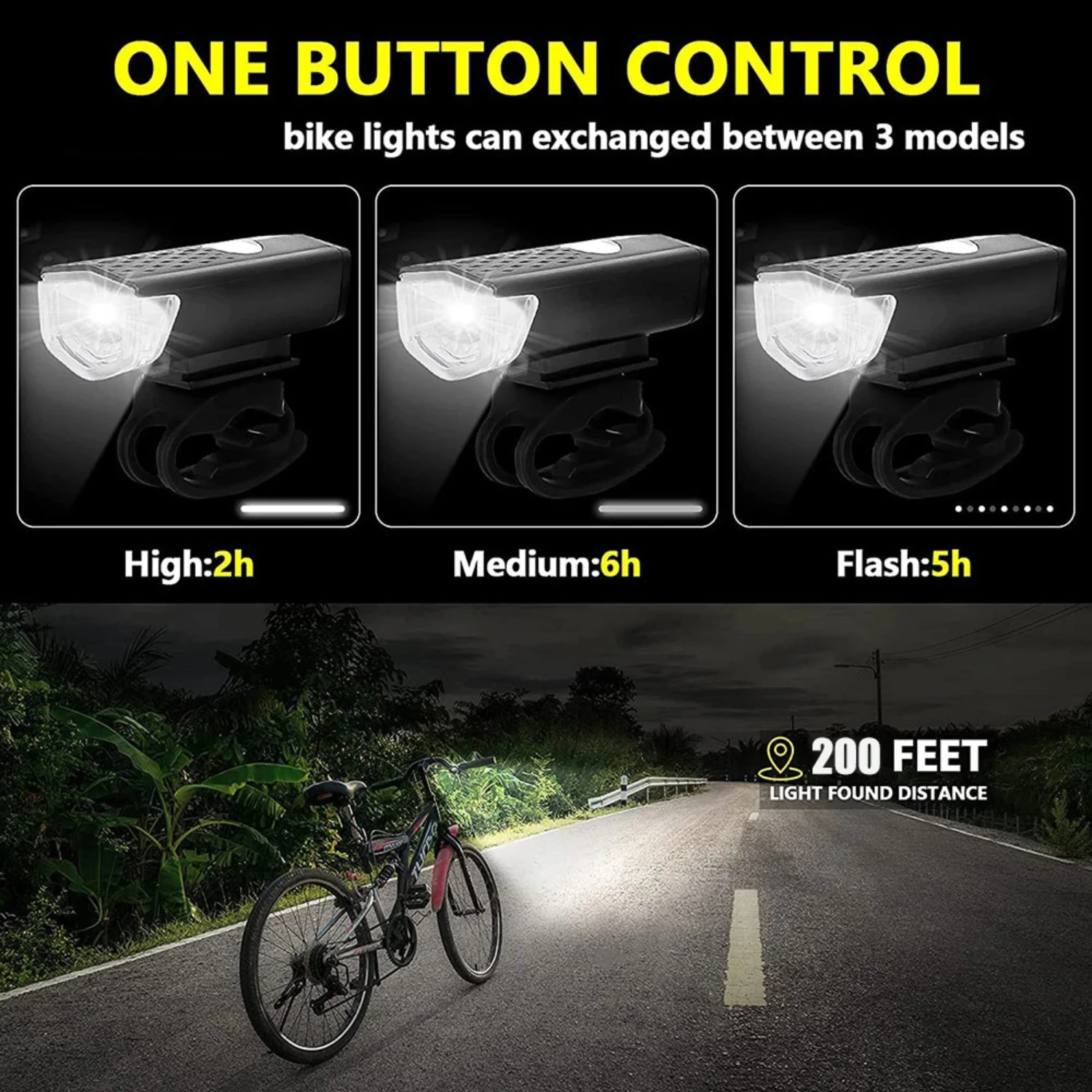 Bike Light USB Rechargeable Set 1200Mah Mountain Cycle Front Back Safety Warning Headlight Waterproof Lamp Flashlight