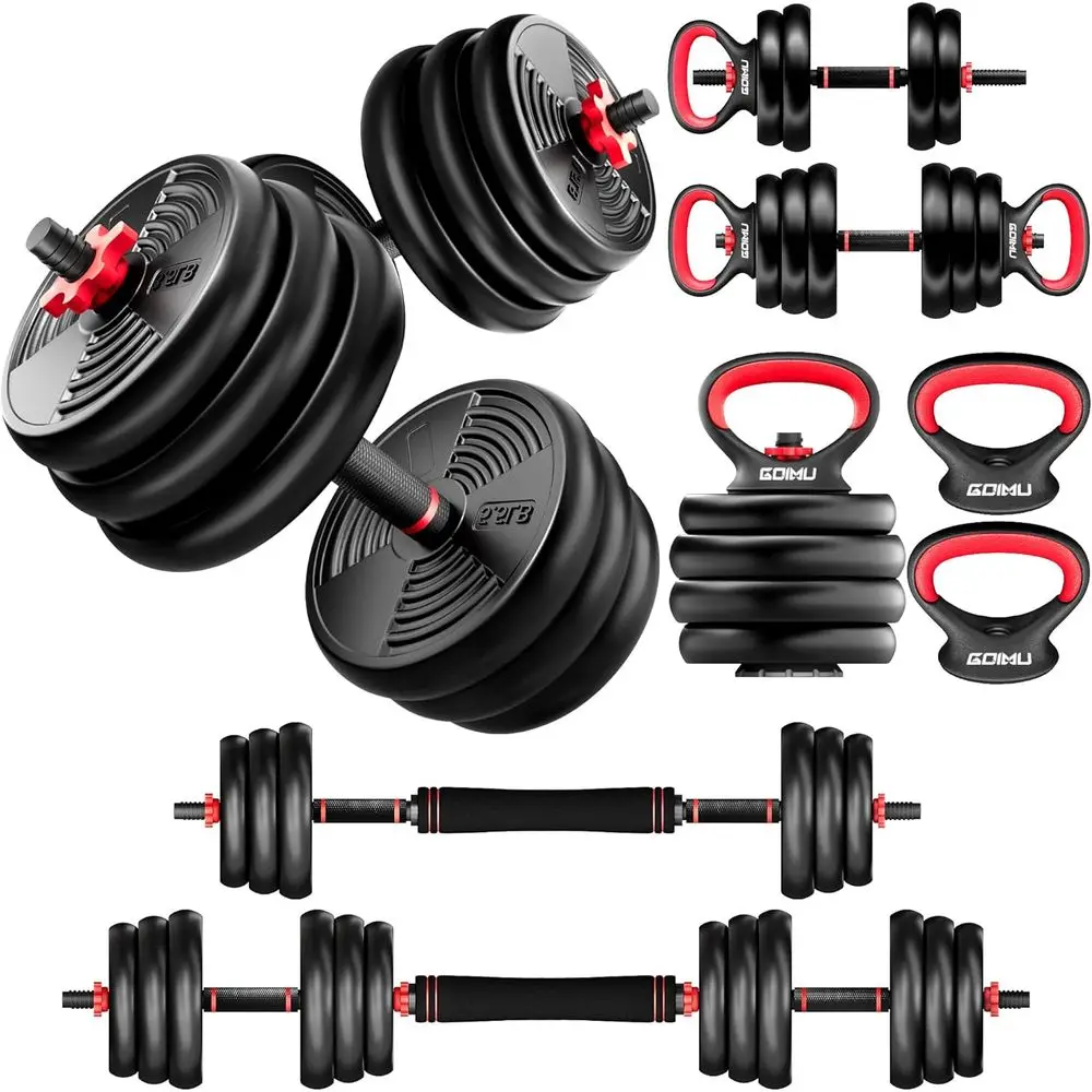 

4-in-1 Adjustable Dumbbells: 55/77 lbs. Weight Set, Multi-Functional Bar, Kettlebell, Push-Up Stand for Fitness and Home Gym