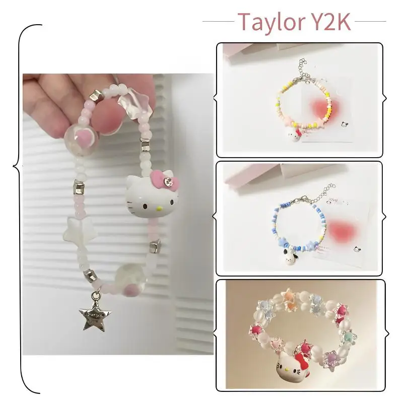 2023 Sanrio Hello Kitty Star Pendant Anime Figure KT Cat Beaded Fashion Kawaii Versatile Y2K Sweet Girl Jewelry Accessories Gift