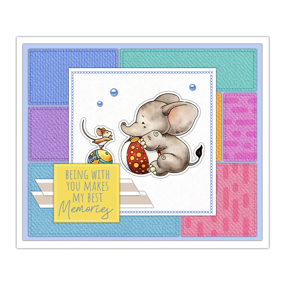 Mangocraft Cute Elephants And Mouse Cutting Dies Clear Stamp DIY Scrapbooking Metal Dies Silicone Stamp For Cards Albums Decor