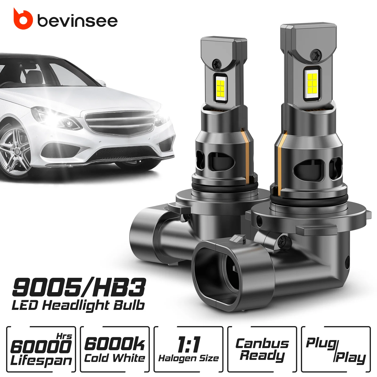 

BEVINSEE 2X 12000LM 70W HB3 9005 LED CANBUS Headlight Bulbs HB4 9006 H1 H3 880 881 H27 Turbofan LED Fog Lights 1:1 Halogen Size