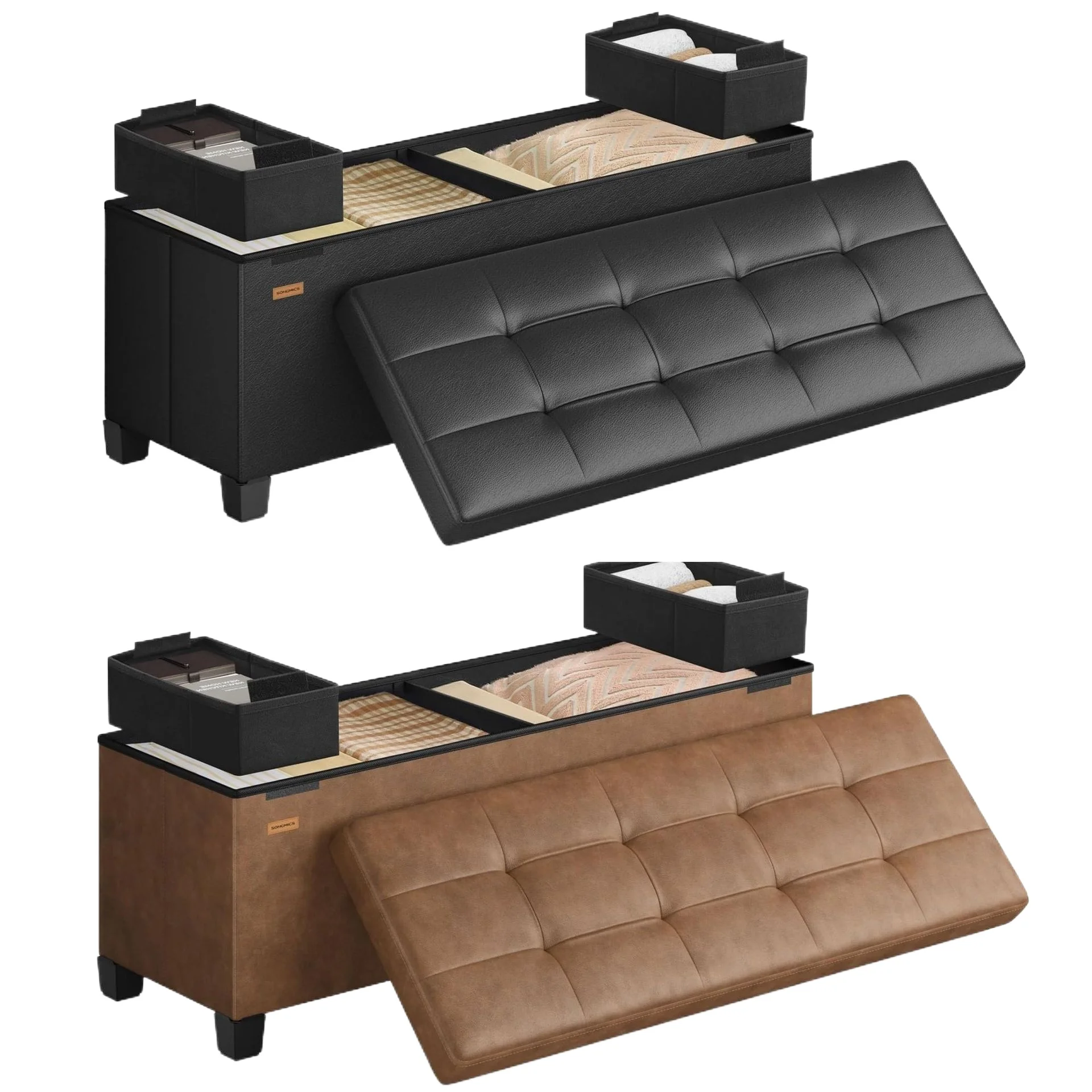 Foldable Storage Ottoman with Stool Legs for Home Living Room Bedroom Entryway Use for Extra Seating Footstool Shoe Bench for