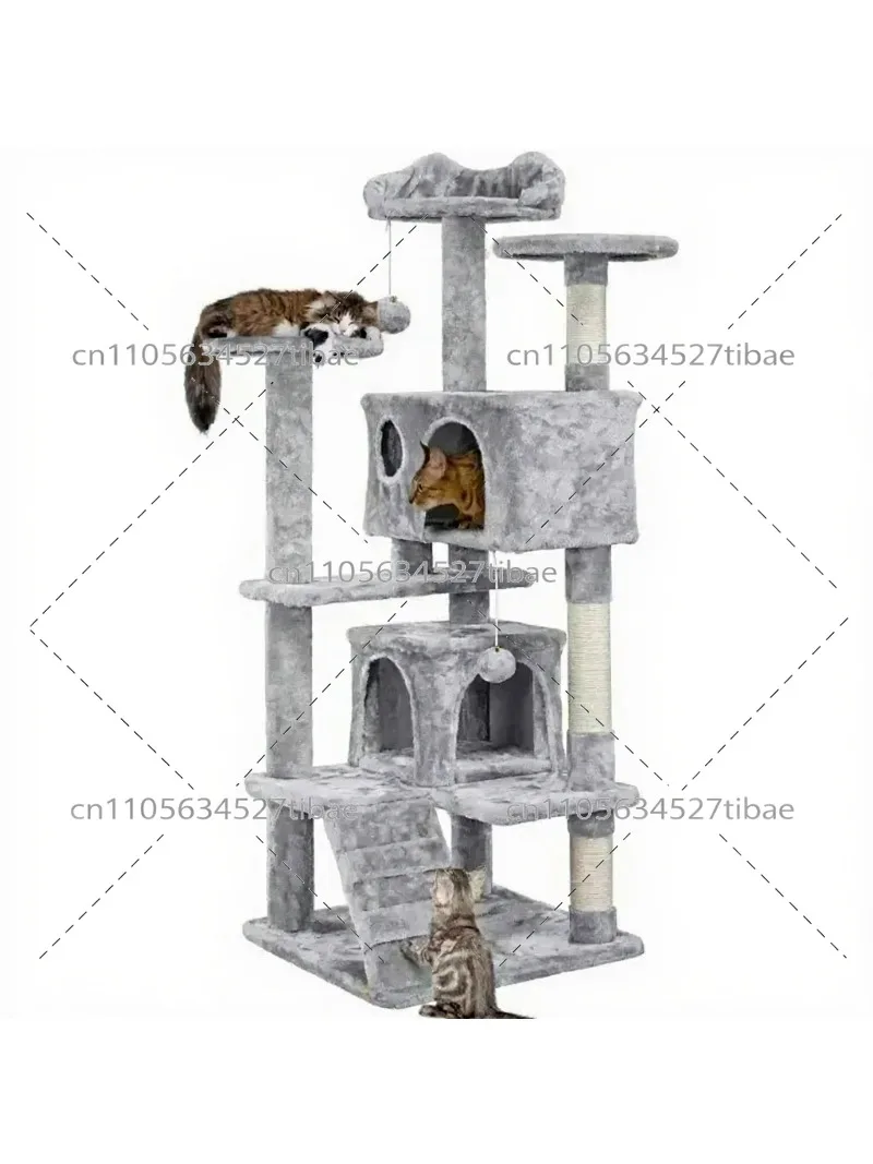Cat Tree with Hammock and Scratching Post Tower, Cat House, Cat Activity Center, Dark Gray