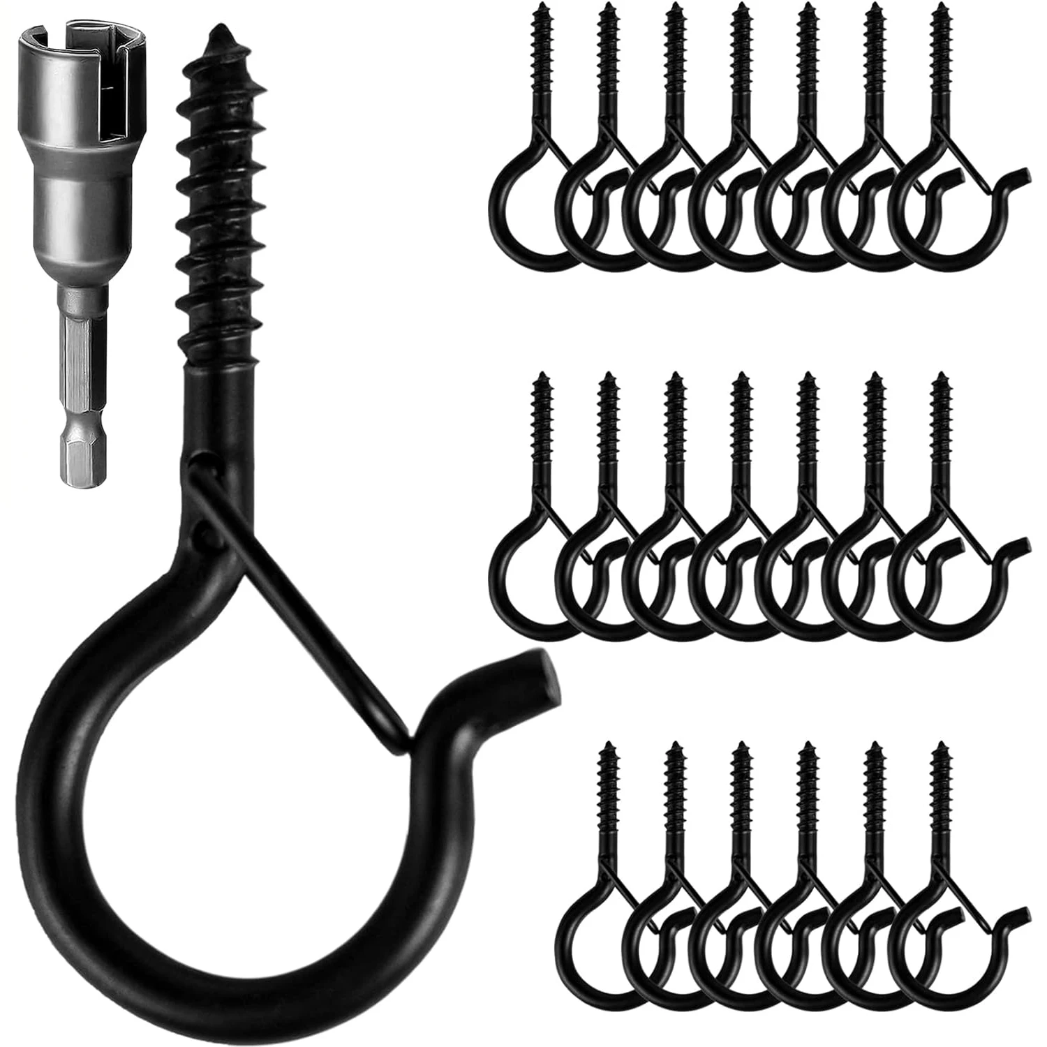 Ganchos de gancho de clavo en forma de Q, gancho de luz de Navidad de tornillo para luces de cadena al aire libre, diseño de hebilla de seguridad, ganchos de bonsái que caen fáciles de liberar con hebillas de seguridad, paquete de 10/20/40 utilizado para luces de cadena de Navidad con llave de ranurado Hexagonal